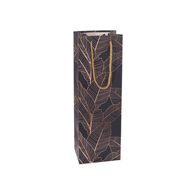 Wine Gift Bags - Wine Bag Single Bottle Pack 5 Leaves Navy Gold (12x9x35cmH)