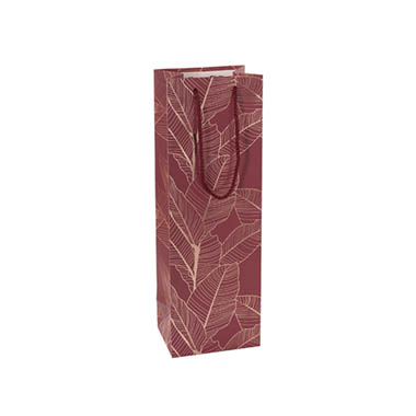 Wine Gift Bags - Wine Bag Single Bottle Pack 5 Leaves Red Gold (12x9x35cmH)