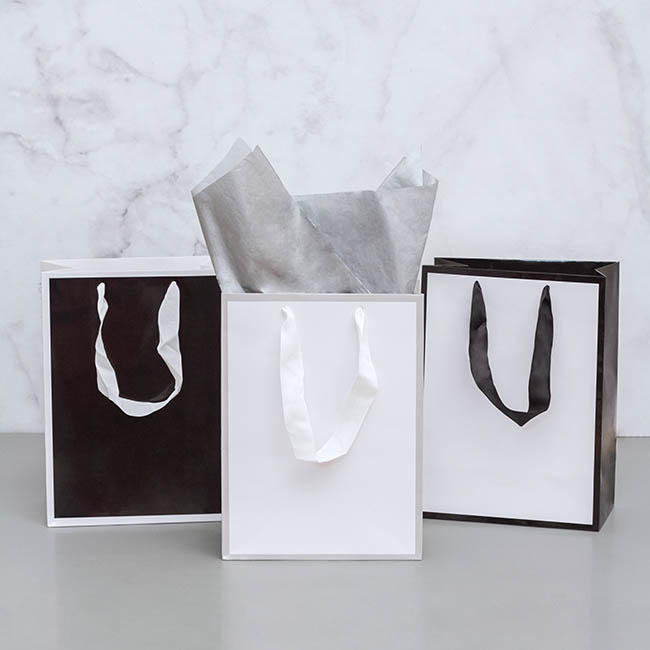 Download Gloss Paper Bag Silhouette White Black(205x110x275mmH)Pack 5