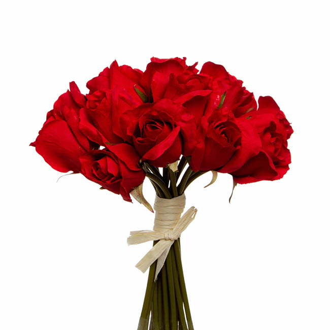 Rosalie Rose Bud Bouquet x15 Flowers Red (28cmH)