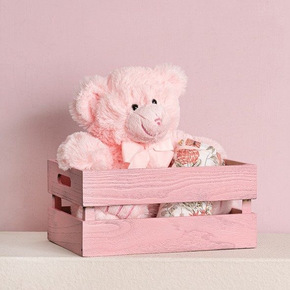 wooden crate painted pink